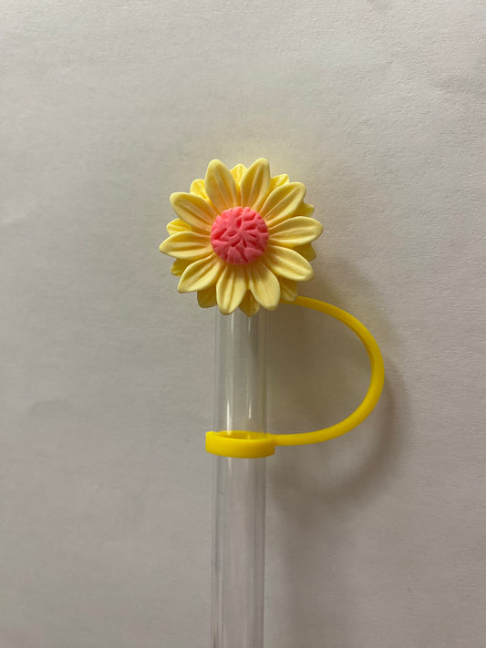 Acrylic Yellow and Pink Flower Straw Topper for 10 mm Straws