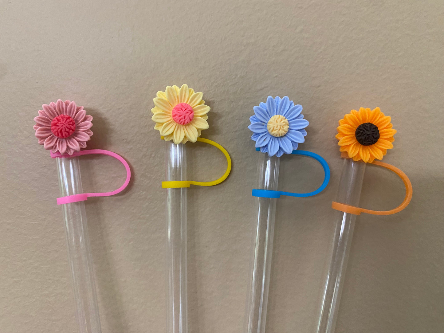 Acrylic Yellow and Pink Flower Straw Topper for 10 mm Straws