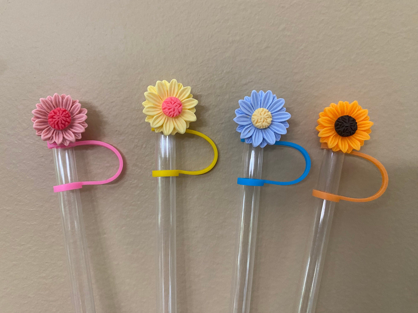 Acrylic Blue and Yellow Flower Straw Topper for 10 mm Straws