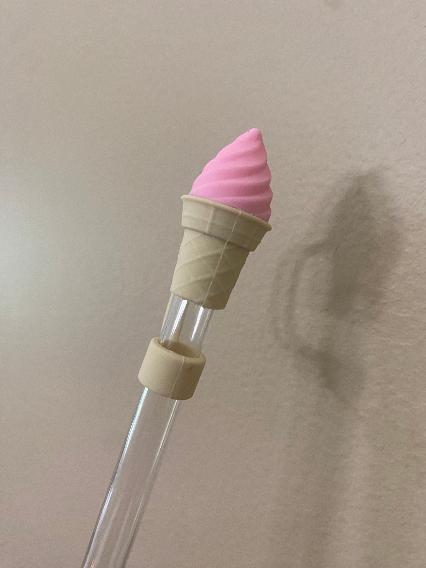 3D Strawberry Pink Ice Cream Cone Straw Topper for 10 mm Straws