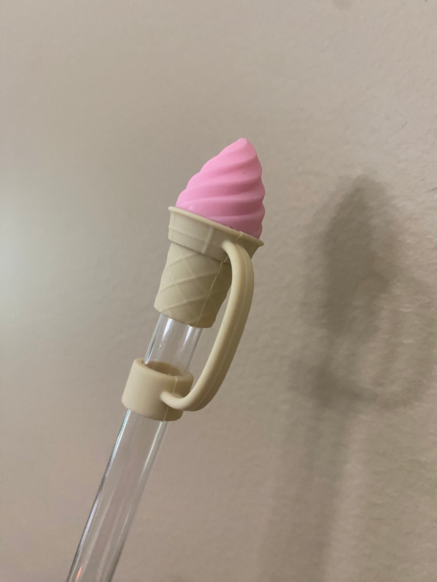 3D Strawberry Pink Ice Cream Cone Straw Topper for 10 mm Straws