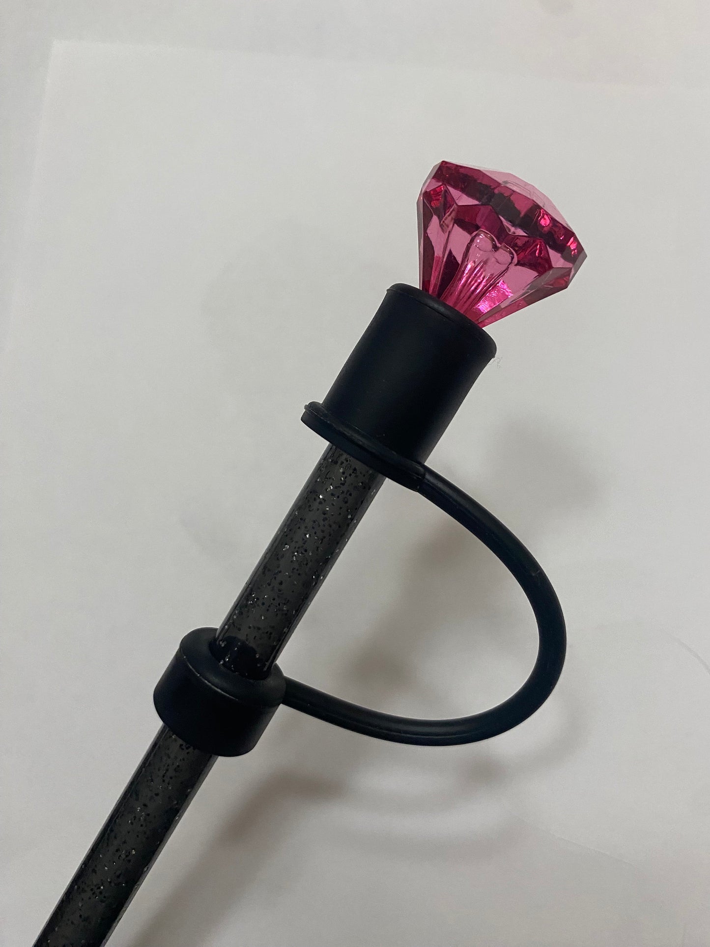 Interchangeable & Personalizable Pink/Black Diamond Straw Topper for 10 mm Straws