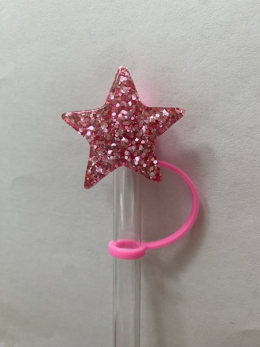 Acrylic Pink Glitter Star Straw Topper for 10 mm Straws