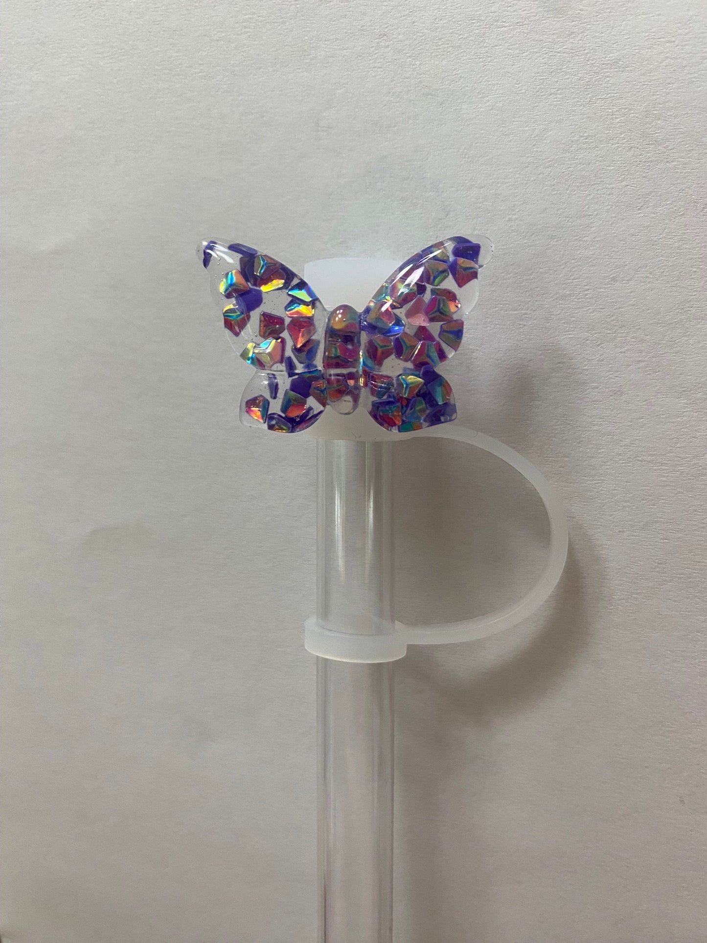 Acrylic Purple Glitter Butterfly Straw Topper for 10 mm Straws