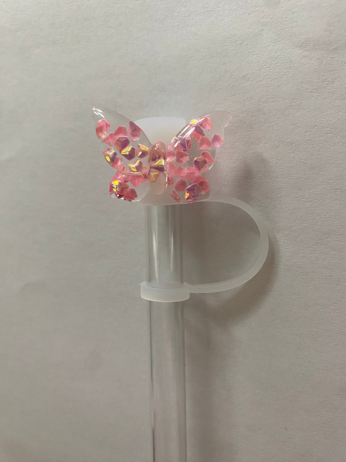 Acrylic Pink Glitter Butterfly Straw Topper for 10 mm Straws