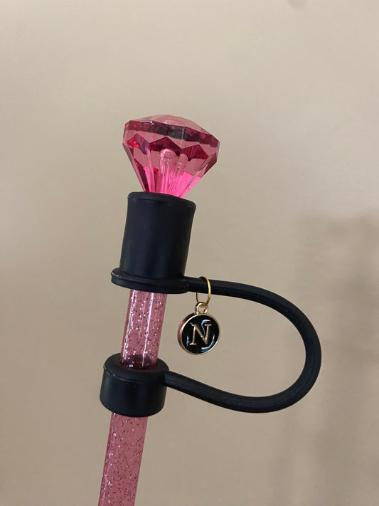 Interchangeable & Personalizable Pink/Black Diamond Straw Topper for 10 mm Straws