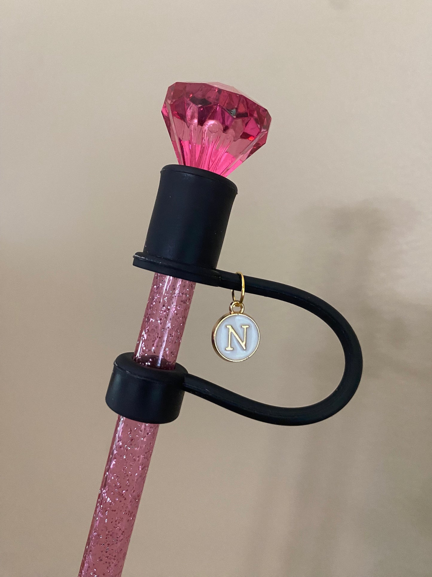 Interchangeable & Personalizable Pink/Black Diamond Straw Topper for 10 mm Straws