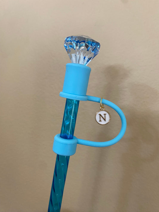 Interchangeable & Personalizable Light Blue Diamond Straw Topper for 10 mm Straws