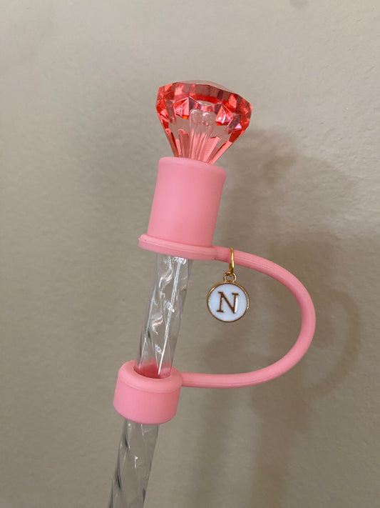 Interchangeable & Personalizable Salmon Pink Diamond Straw Topper for 10 mm Straws