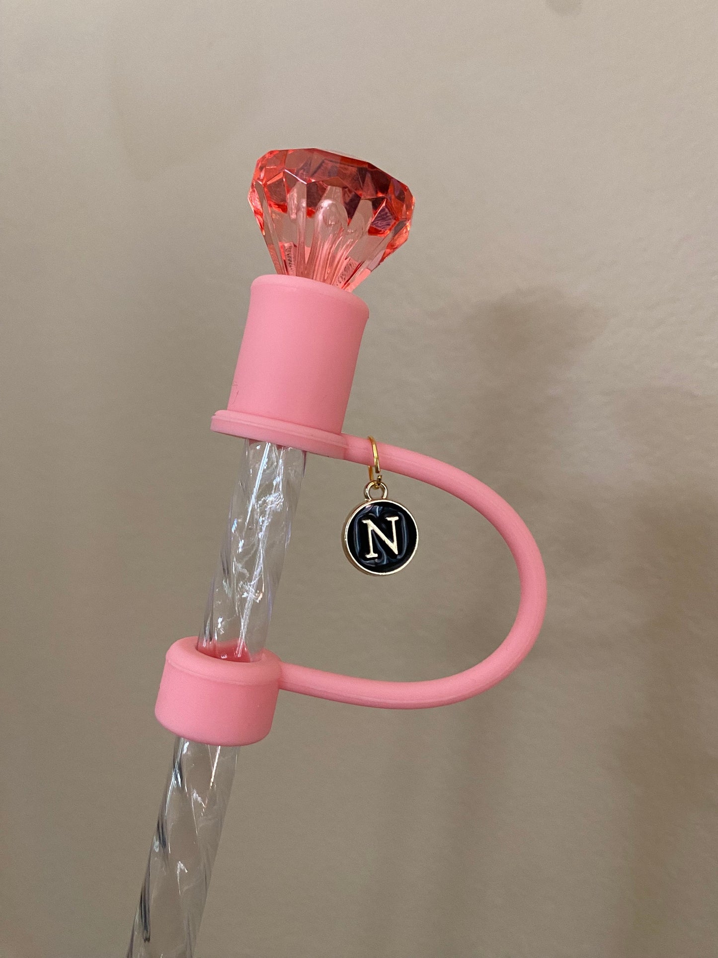 Interchangeable & Personalizable Salmon Pink Diamond Straw Topper for 10 mm Straws