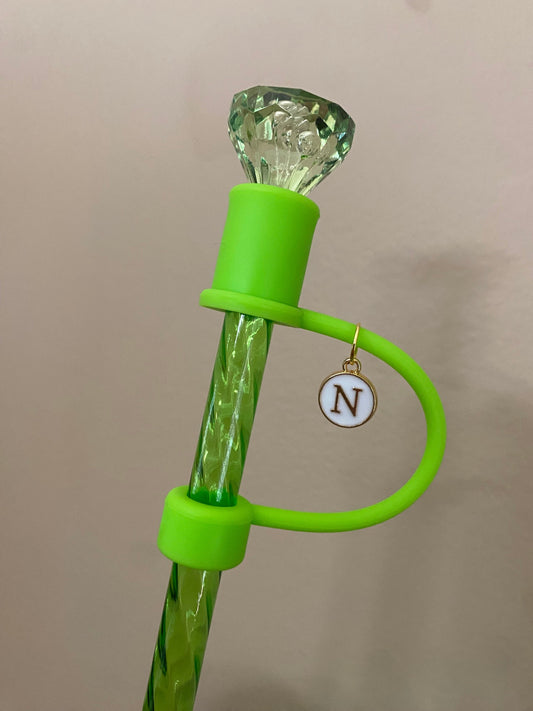 Interchangeable & Personalizable Lime Green Diamond Straw Topper for 10 mm Straws