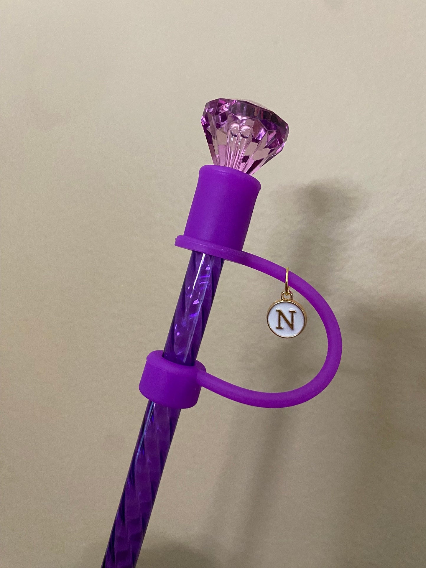 Interchangeable & Personalizable Purple Diamond Straw Topper for 10 mm Straws