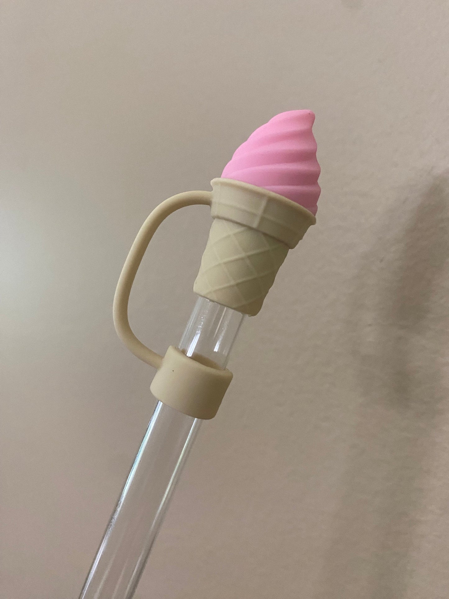 3D Strawberry Pink Ice Cream Cone Straw Topper for 10 mm Straws