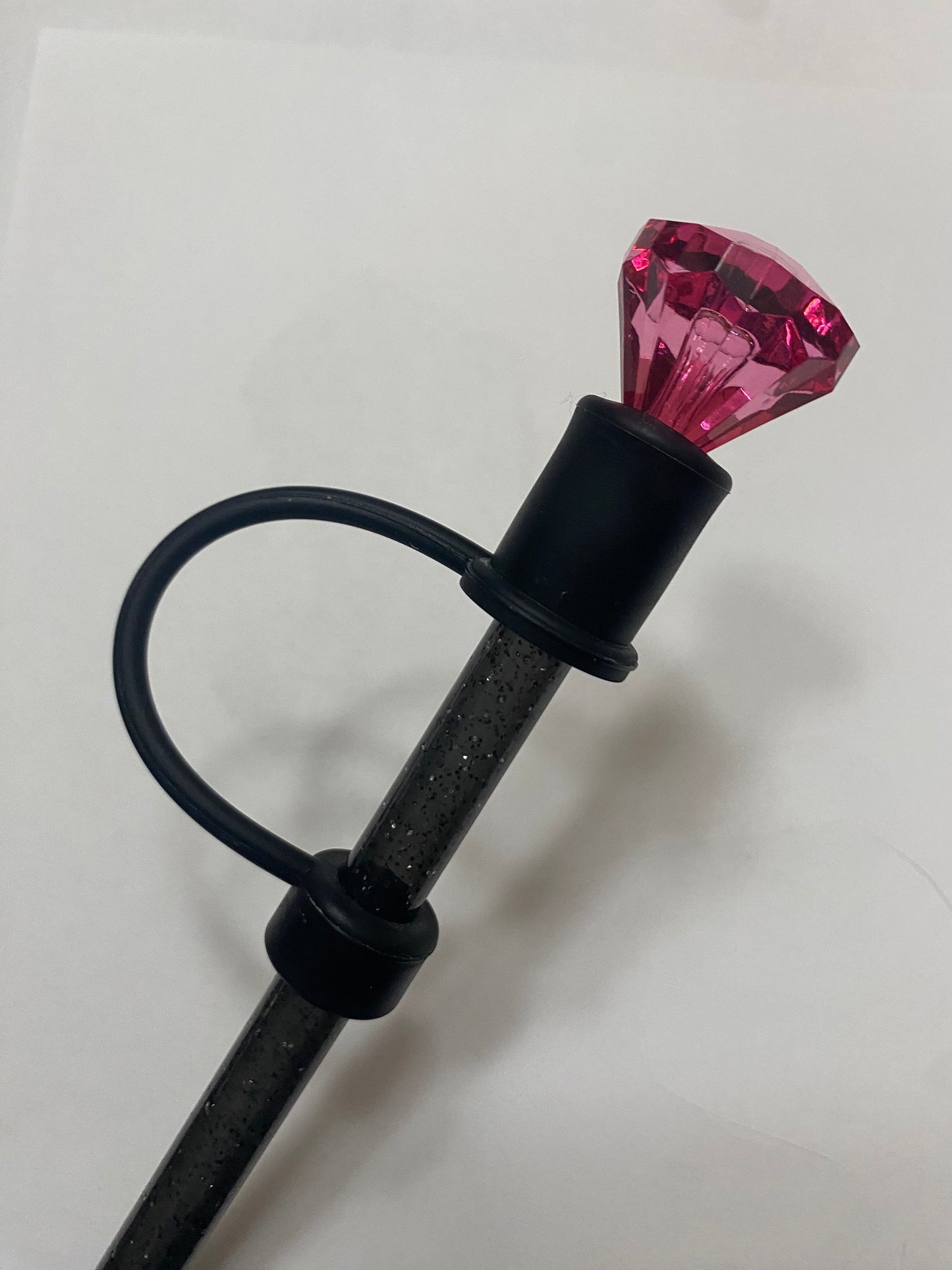 Interchangeable & Personalizable Pink/Black Diamond Straw Topper for 10 mm Straws