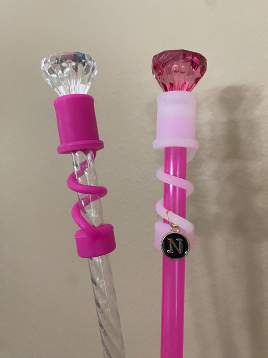 Interchangeable & Personalizable Clear/Pink AND Pink/Clear Diamond Straw Topper for 10 mm Straws