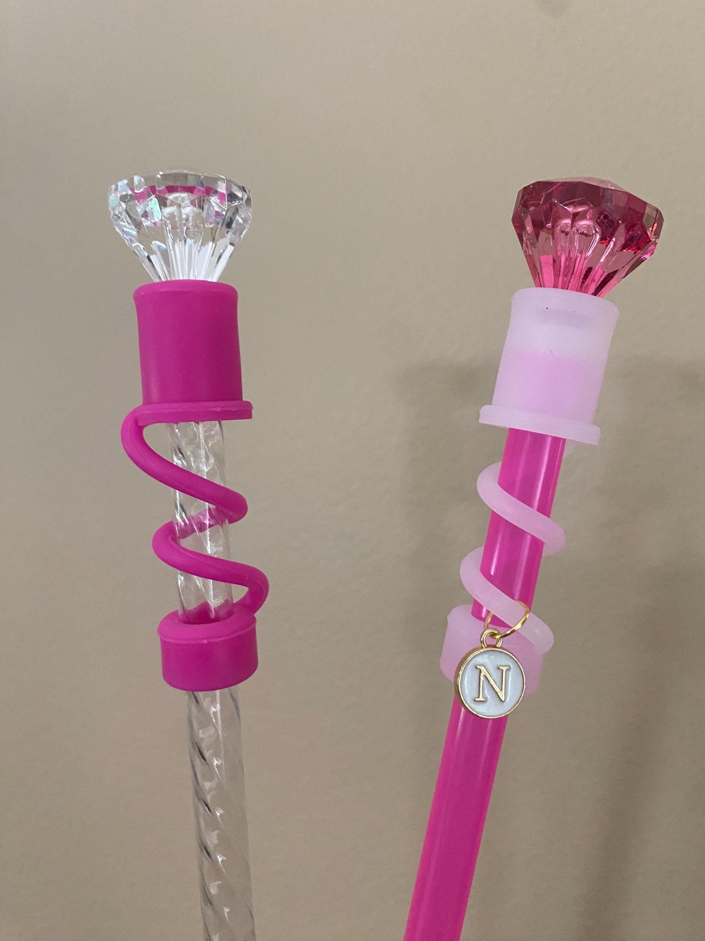 Interchangeable & Personalizable Clear/Pink AND Pink/Clear Diamond Straw Topper for 10 mm Straws