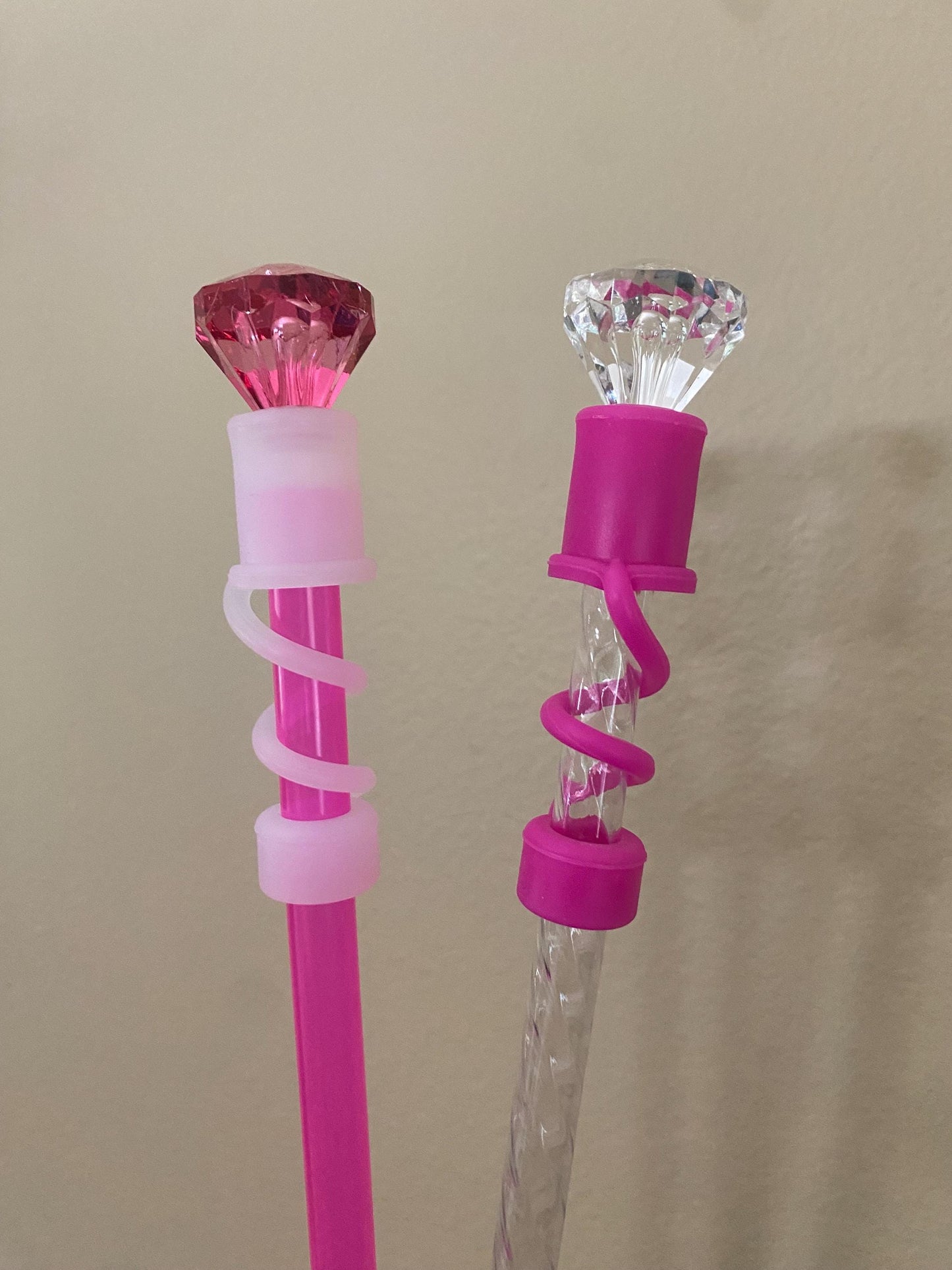 Interchangeable & Personalizable Clear/Pink AND Pink/Clear Diamond Straw Topper for 10 mm Straws