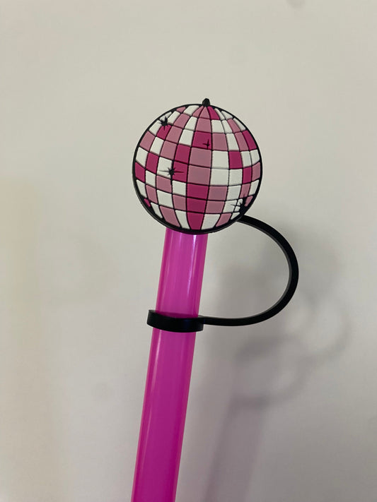Pink Disco Ball Straw Topper for 10 mm Straws