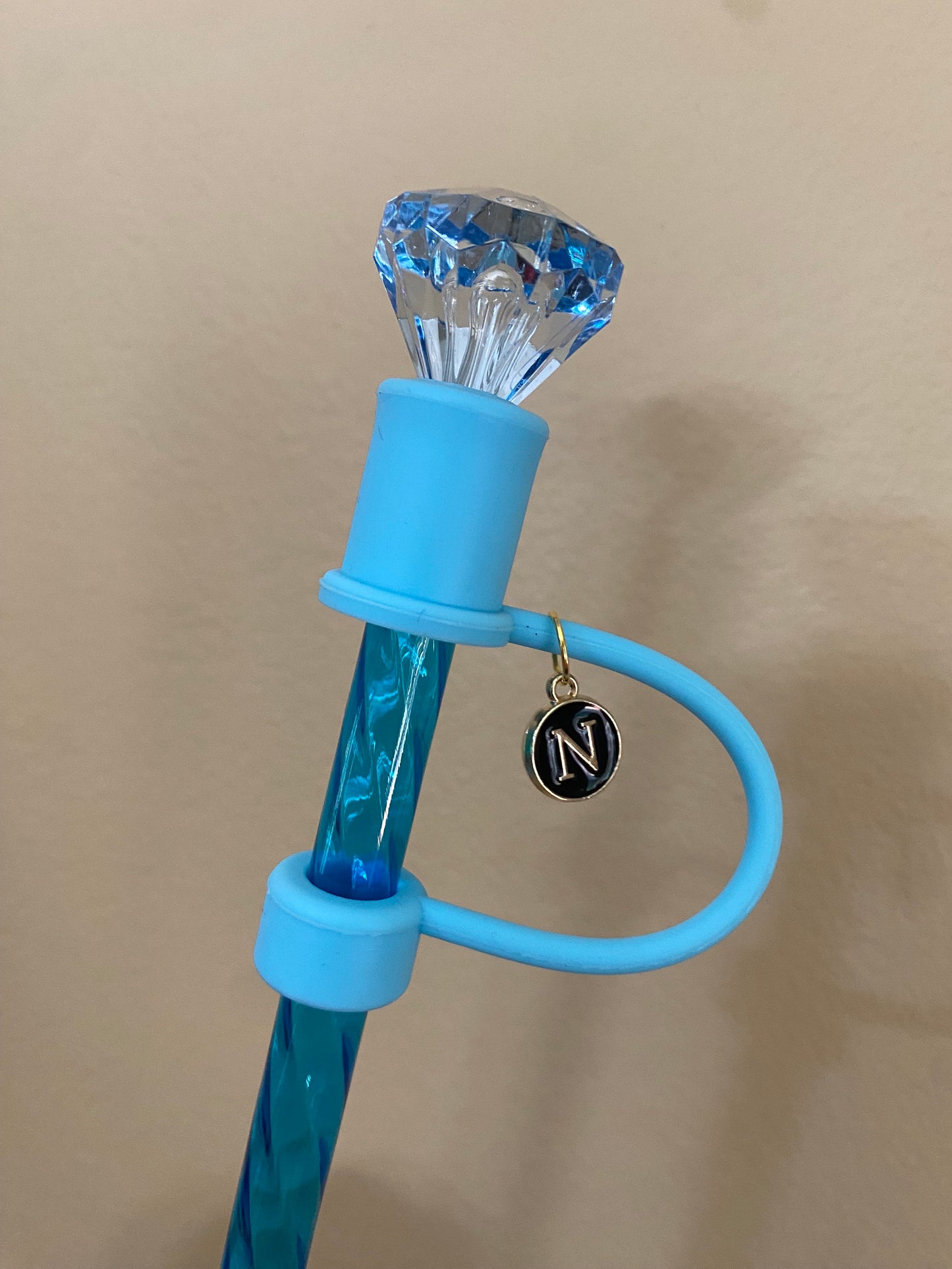 Interchangeable & Personalizable Light Blue Diamond Straw Topper for 10 mm Straws