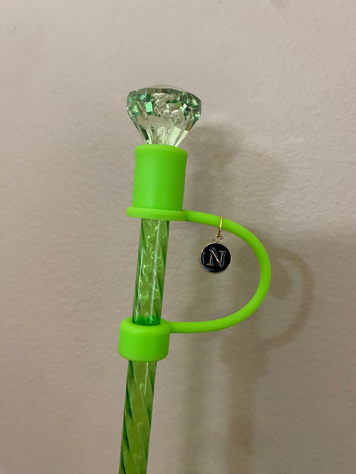 Interchangeable & Personalizable Lime Green Diamond Straw Topper for 10 mm Straws