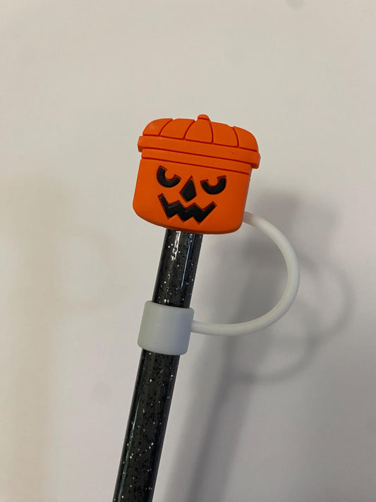 1 Deluxe Orange Halloween Bucket Straw Topper for 10 mm Straws