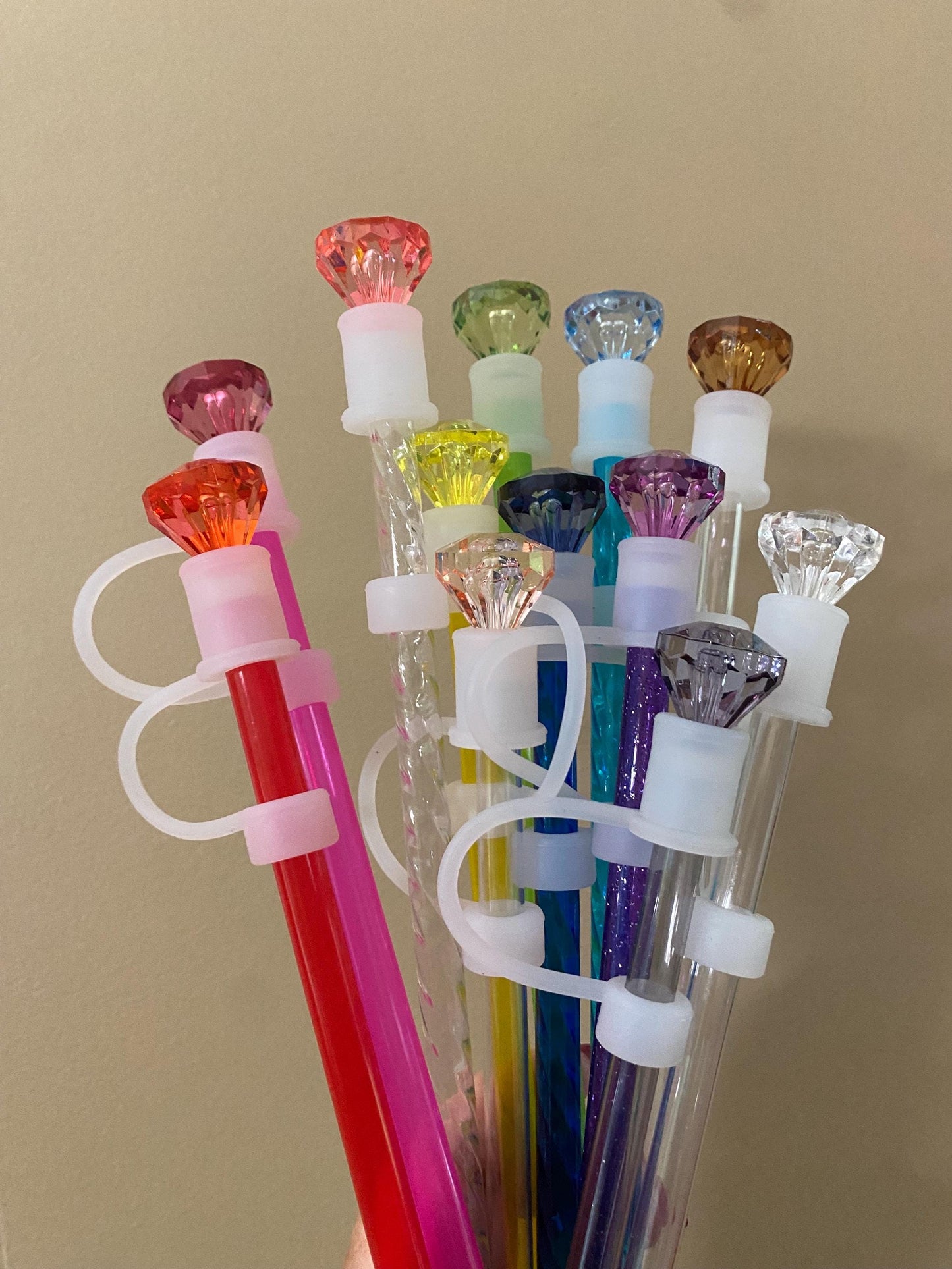 Interchangeable & Personalizable Clear/Purple Diamond Straw Topper for 10 mm Straws