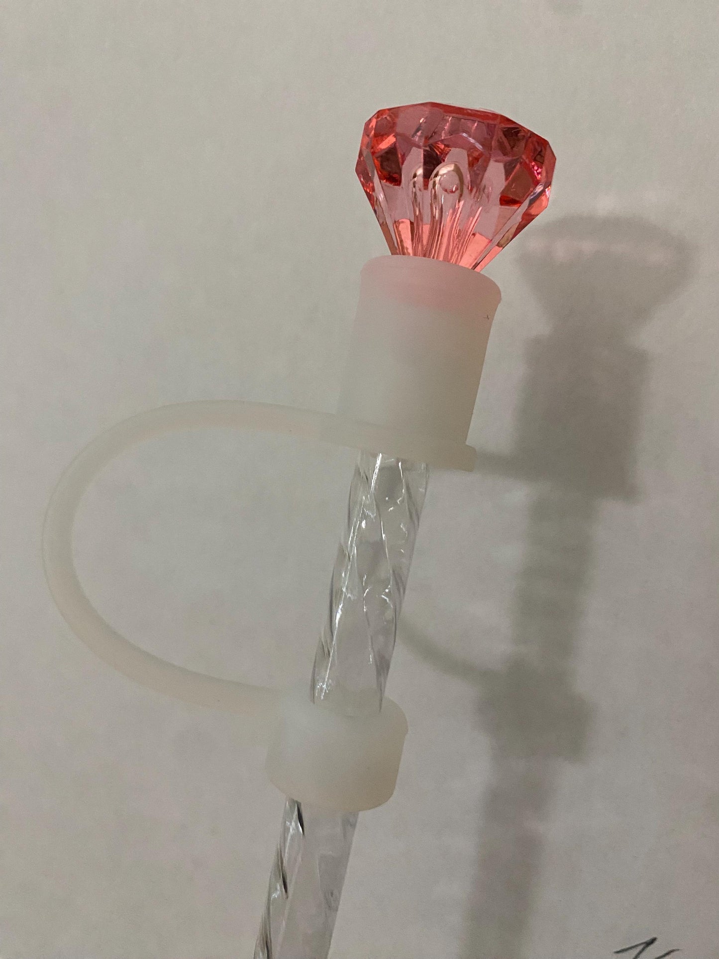 Interchangeable & Personalizable Clear/Peach Pink Diamond Straw Topper for 10 mm Straws