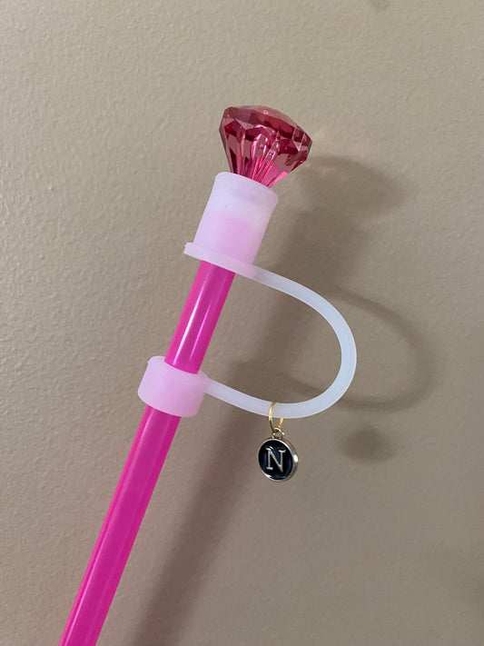 Interchangeable & Personalizable Clear/Dark Pink Diamond Straw Topper for 10 mm Straws