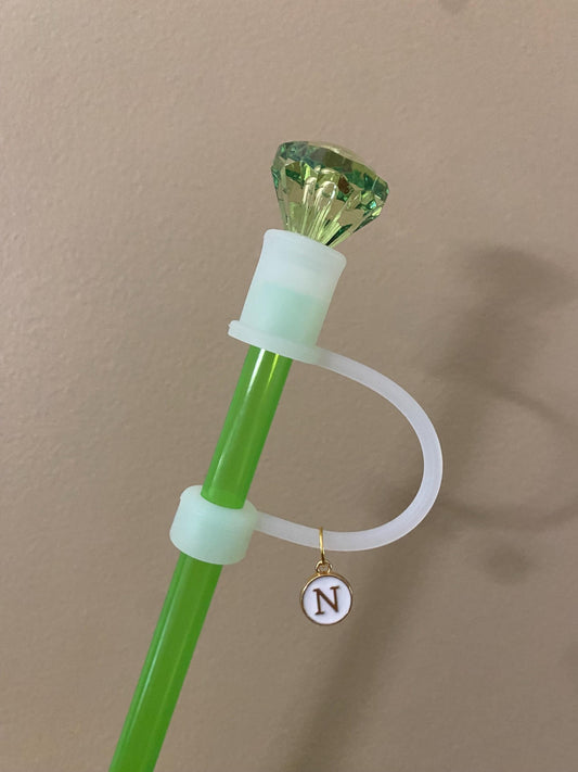 Interchangeable & Personalizable Clear/Lime Green Diamond Straw Topper for 10 mm Straws