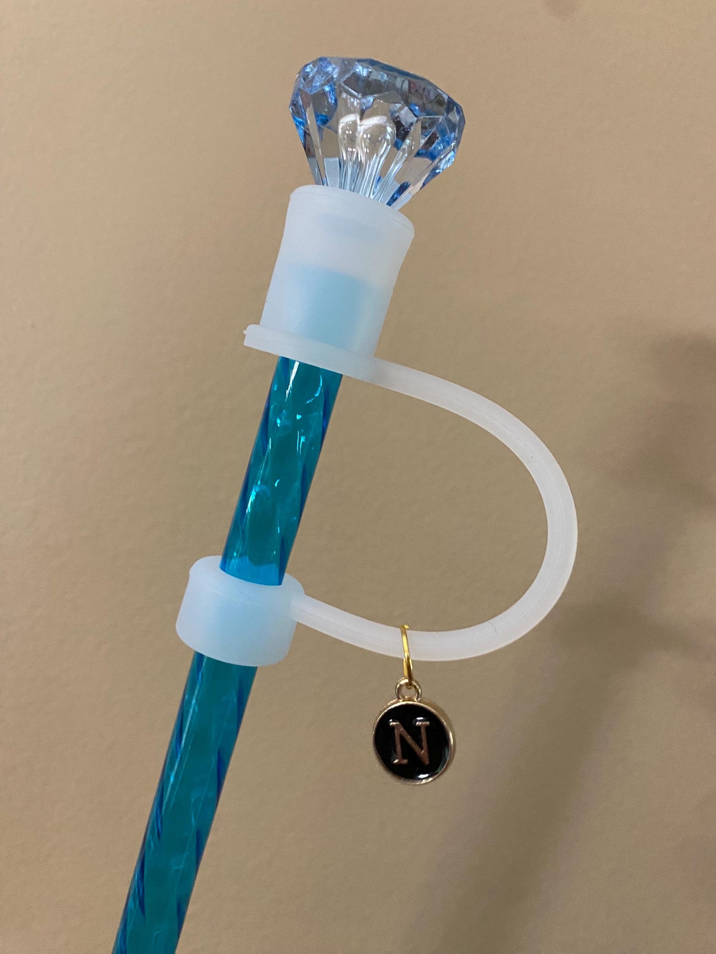 Interchangeable & Personalizable Clear/Light Blue Diamond Straw Topper for 10 mm Straws