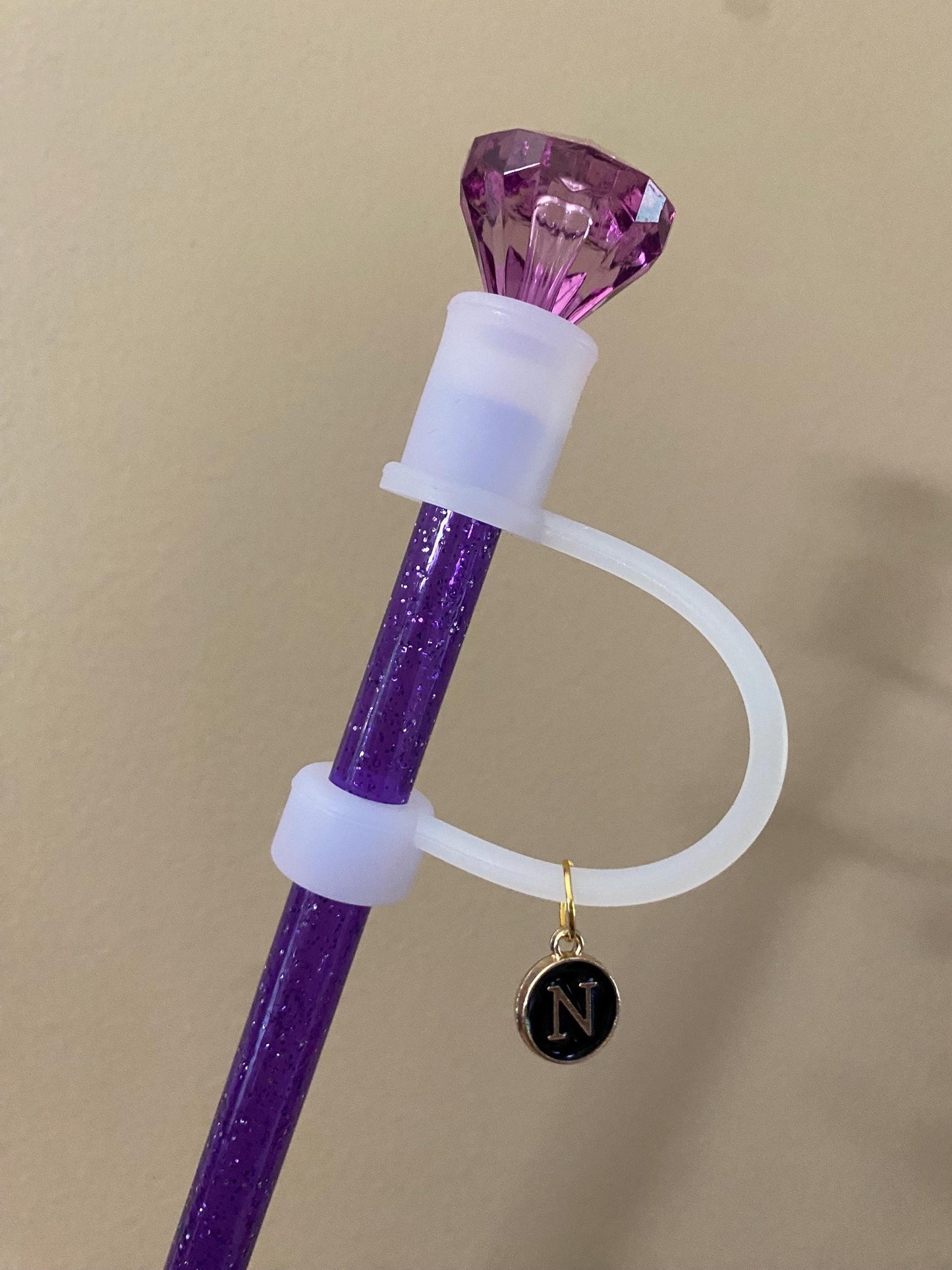 Interchangeable & Personalizable Clear/Purple Diamond Straw Topper for 10 mm Straws