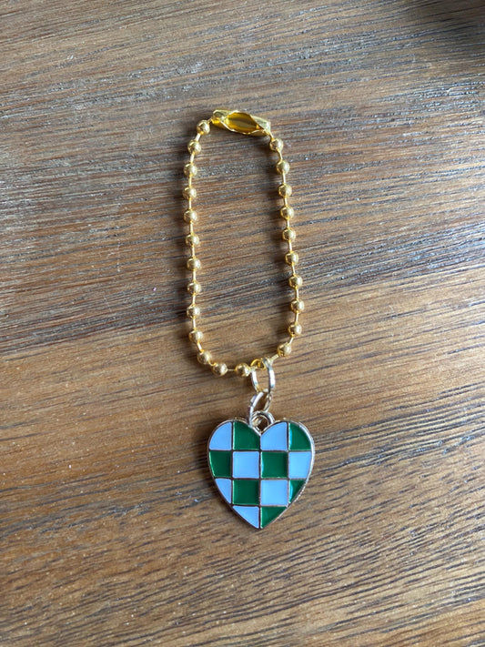 Green Checkered Heart Handle Charm