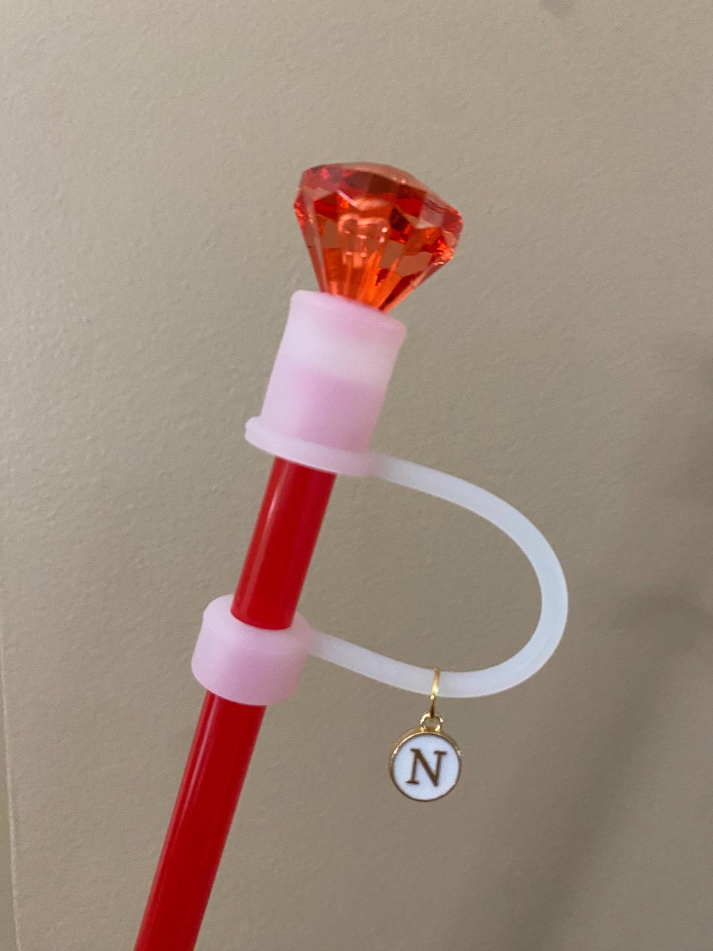 Interchangeable & Personalizable Clear/Red Diamond Straw Topper for 10 mm Straws