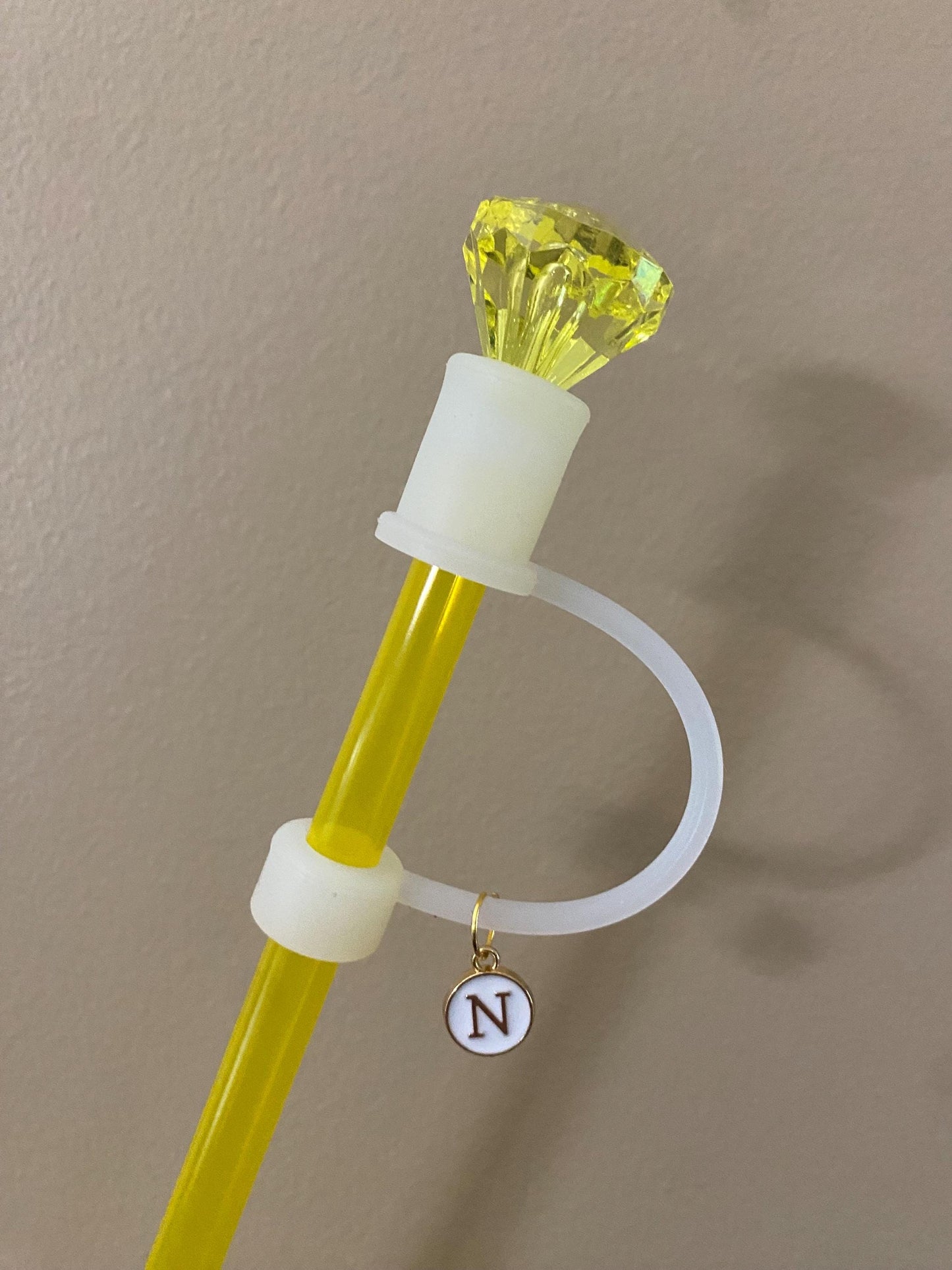 Interchangeable & Personalizable Clear/Yellow Diamond Straw Topper for 10 mm Straws