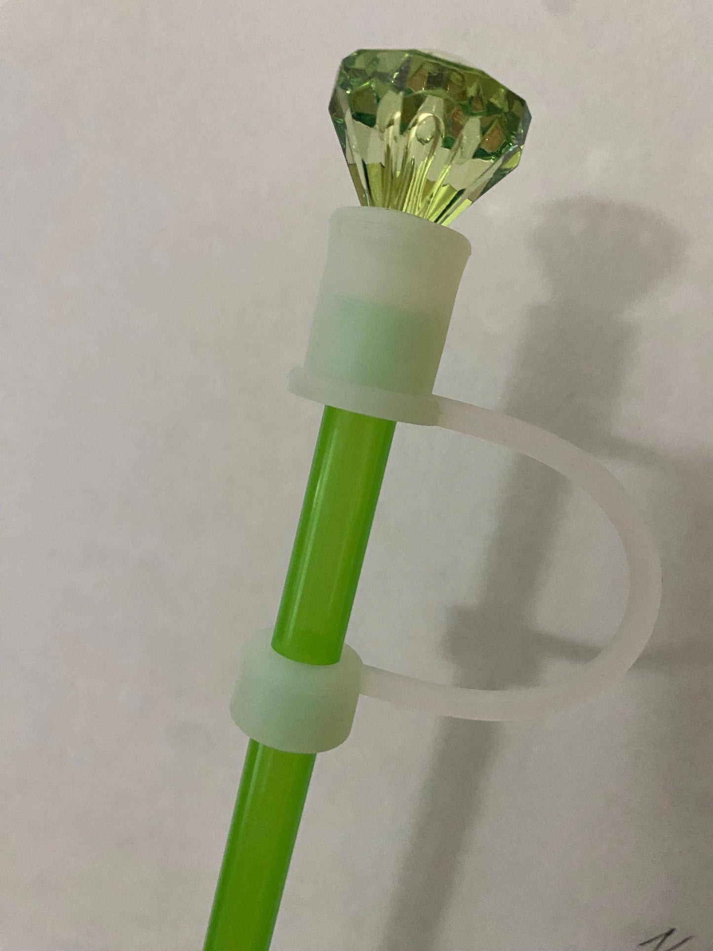 Interchangeable & Personalizable Clear/Lime Green Diamond Straw Topper for 10 mm Straws