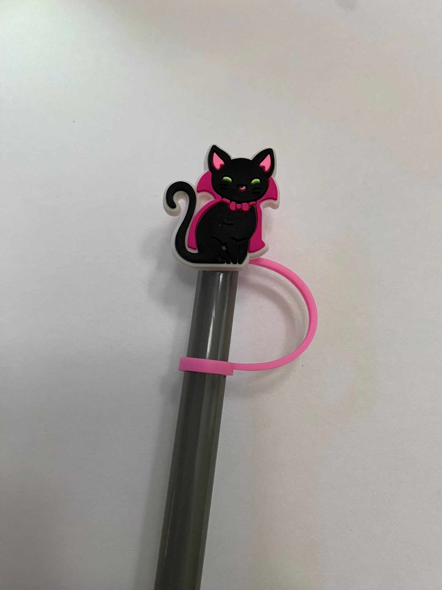 Black and Pink Cat Straw Topper for 10 mm Straws