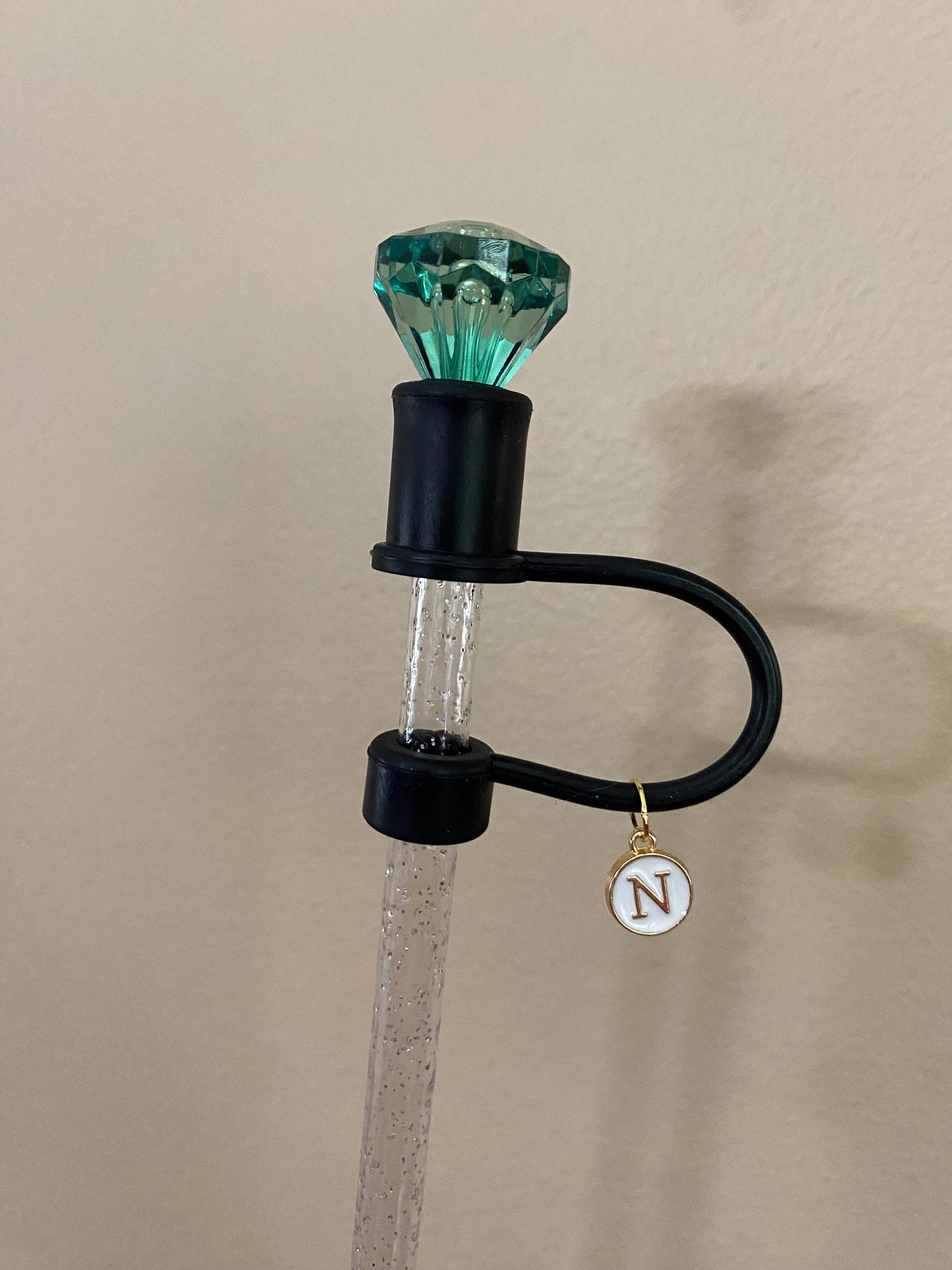 Interchangeable & Personalizable Dark Green/Black Diamond Straw Topper for 10 mm Straws