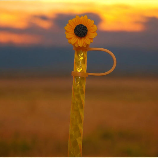 Acrylic Sunflower Flower Straw Topper for 10 mm Straws