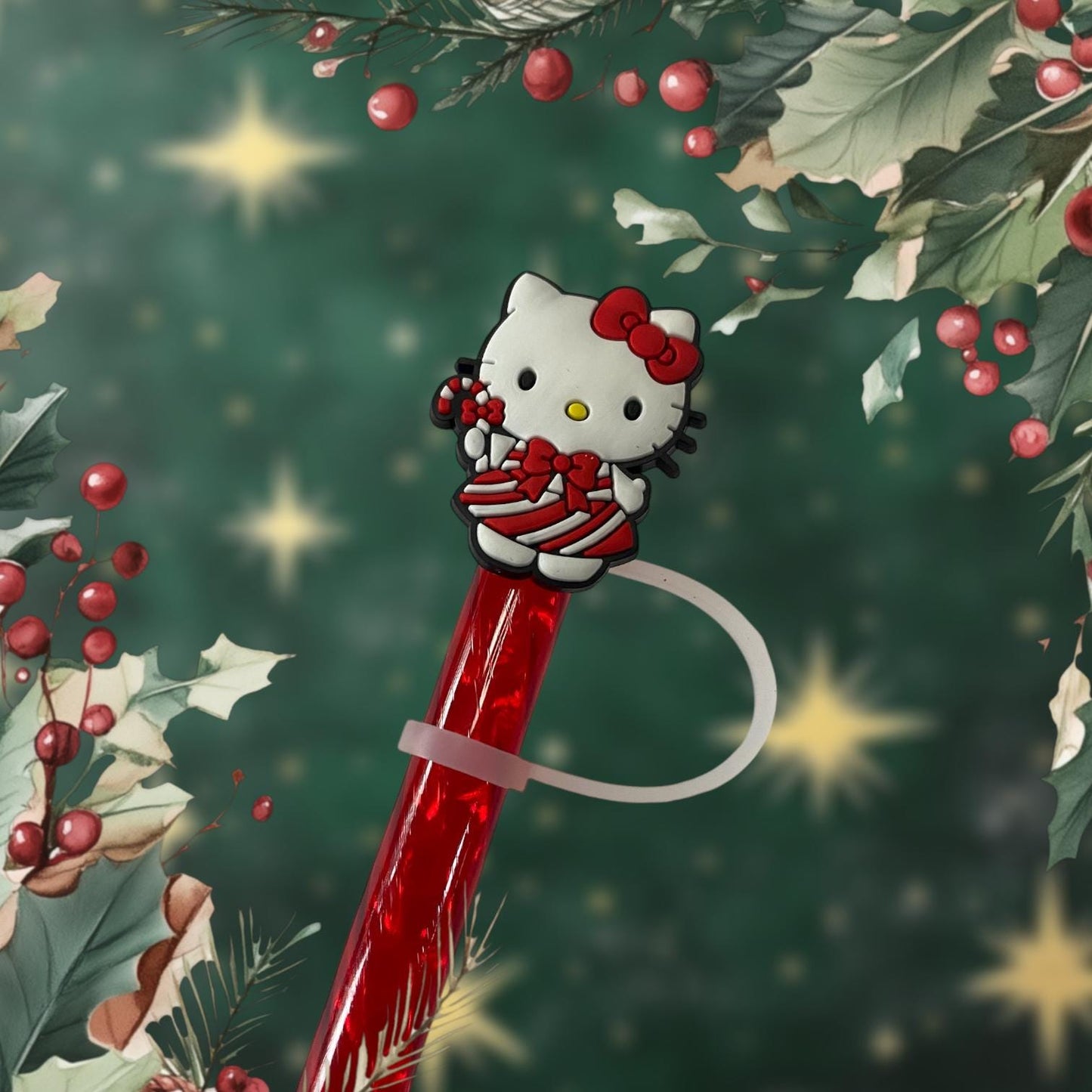 Mistletoe Kitty Straw Topper for 10 mm Straws