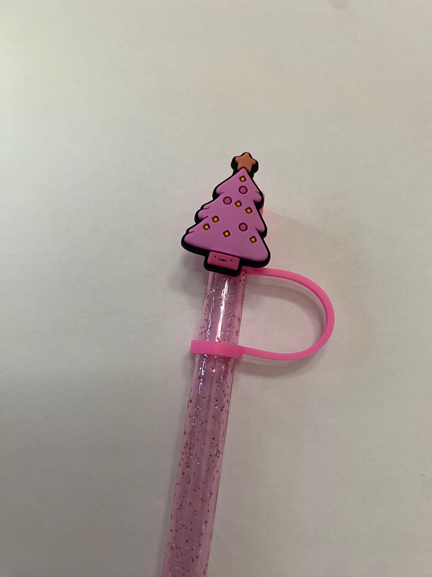 Pink Christmas Tree Straw Topper for 10 mm Straws