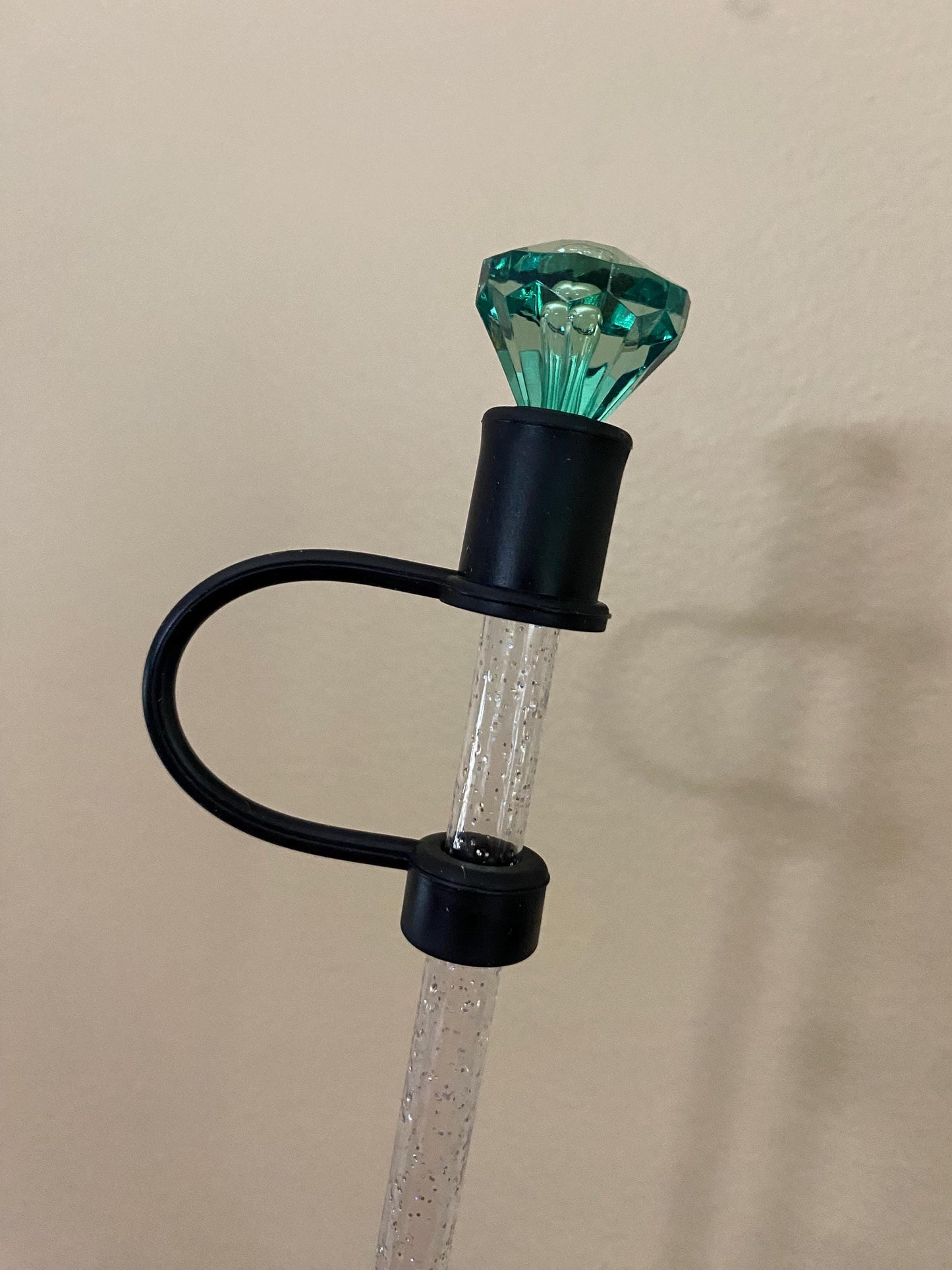 Interchangeable & Personalizable Dark Green/Black Diamond Straw Topper for 10 mm Straws