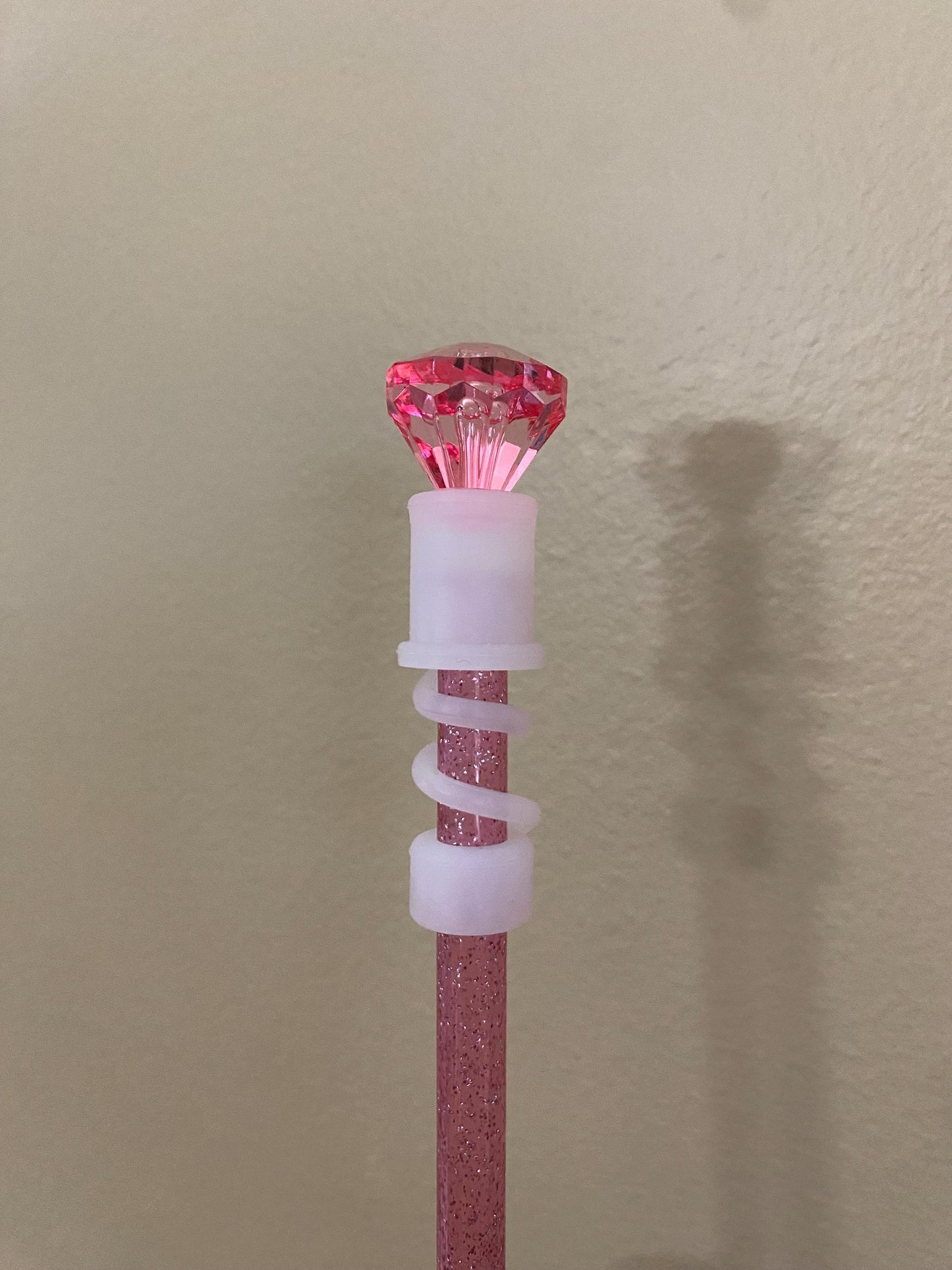 Interchangeable & Personalizable Pink Rose/Clear Diamond Straw Topper for 10 mm Straws