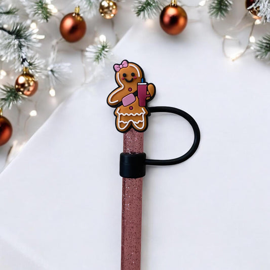 1 Deluxe Stylish Gingerbread Girl Straw Topper for 10 mm Straws