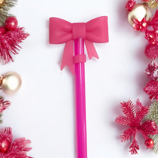 3D Hot Pink Silicone Bow Straw Topper for 10 mm Straws