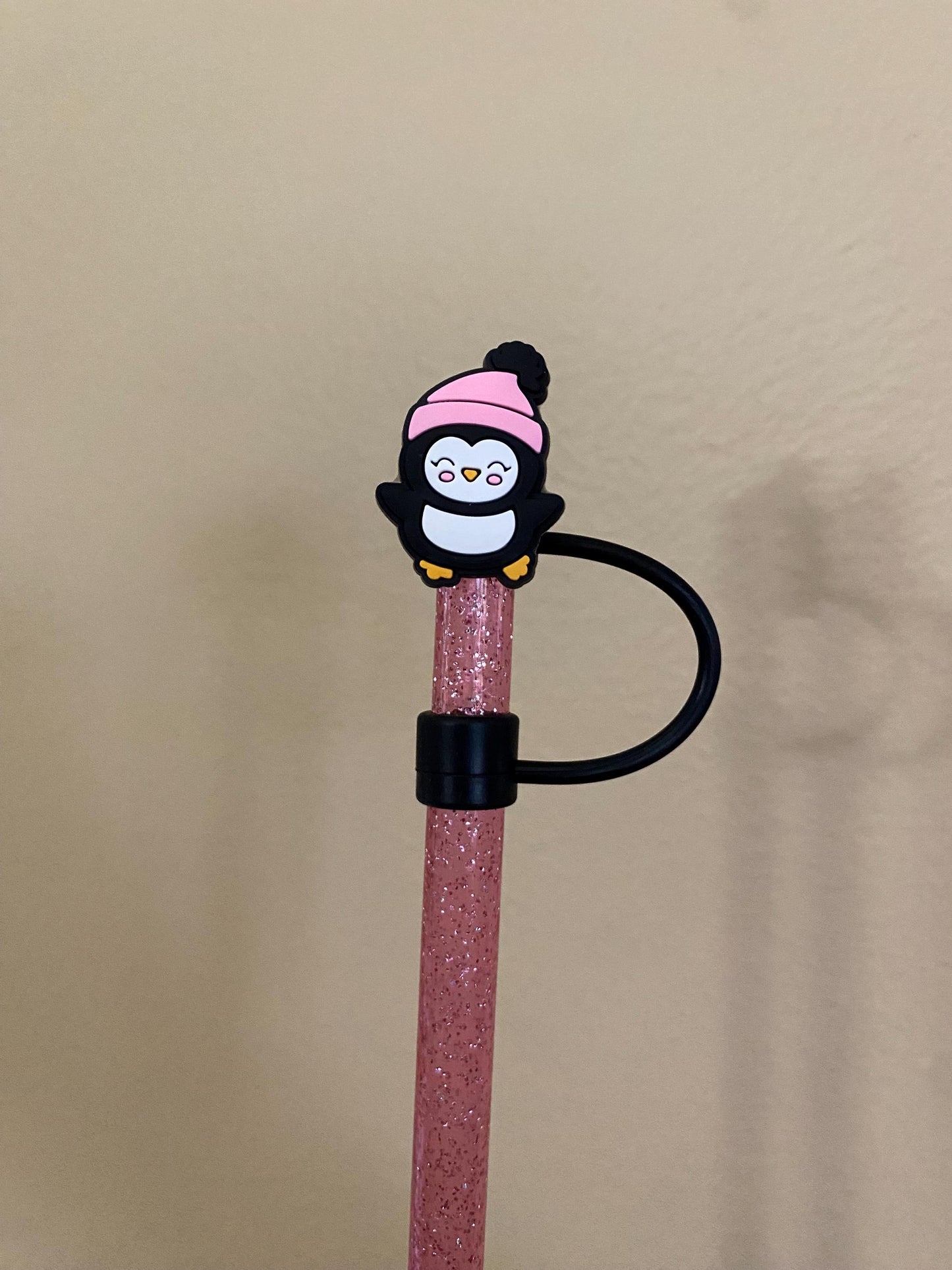 1 Deluxe Pink Penguin Straw Topper for 10 mm Straws