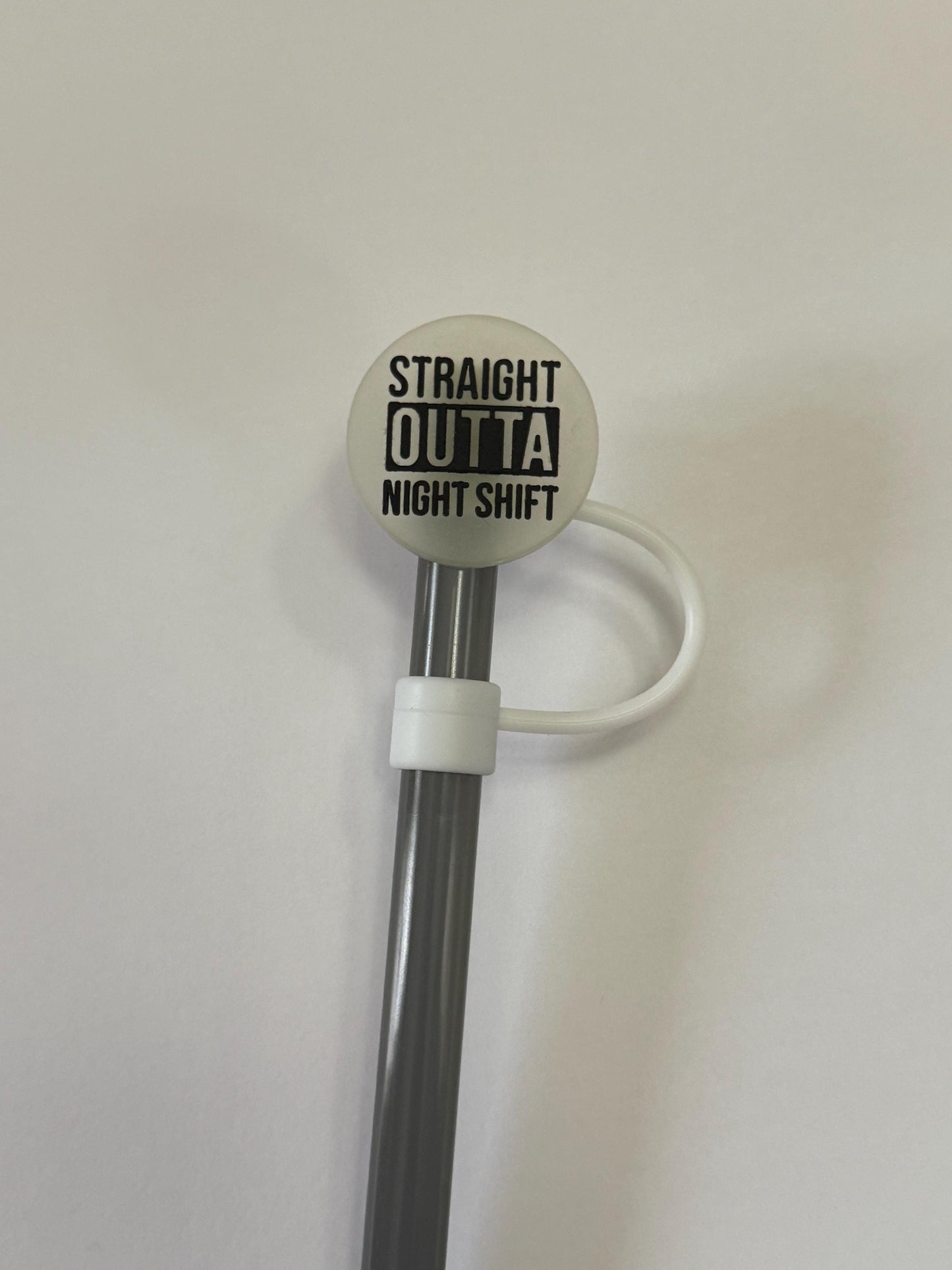 1 Deluxe Straight Outta Night Shift (Glow in the Dark) Straw Topper for 10 mm Straws