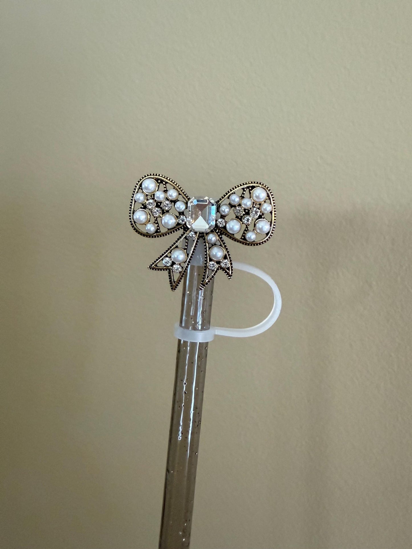 Bow with Pearls & Rhinestones (metal) Straw Topper for 10 mm Straws