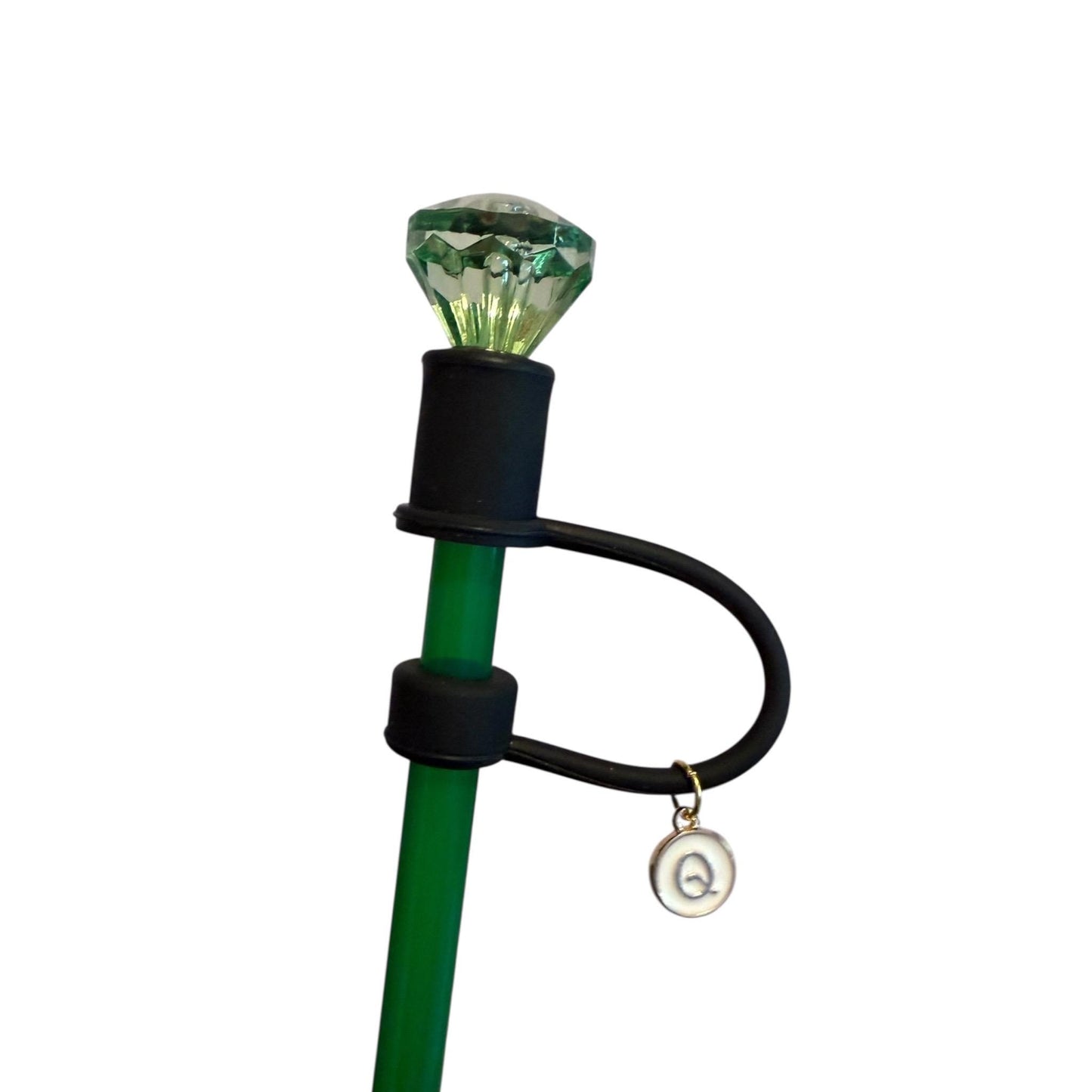 Interchangeable & Personalizable Dark Green/Black Diamond Straw Topper for 10 mm Straws
