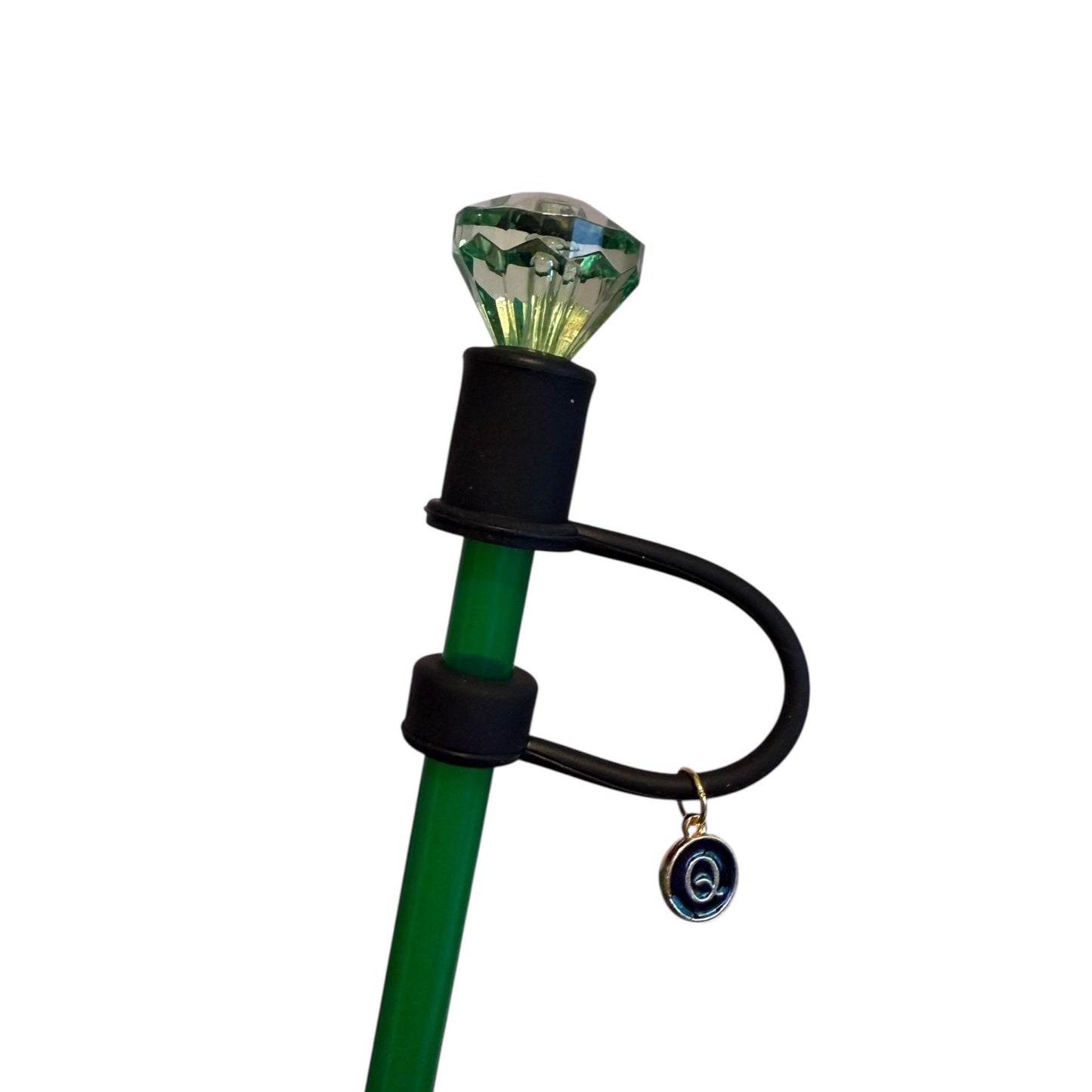 Interchangeable & Personalizable Dark Green/Black Diamond Straw Topper for 10 mm Straws