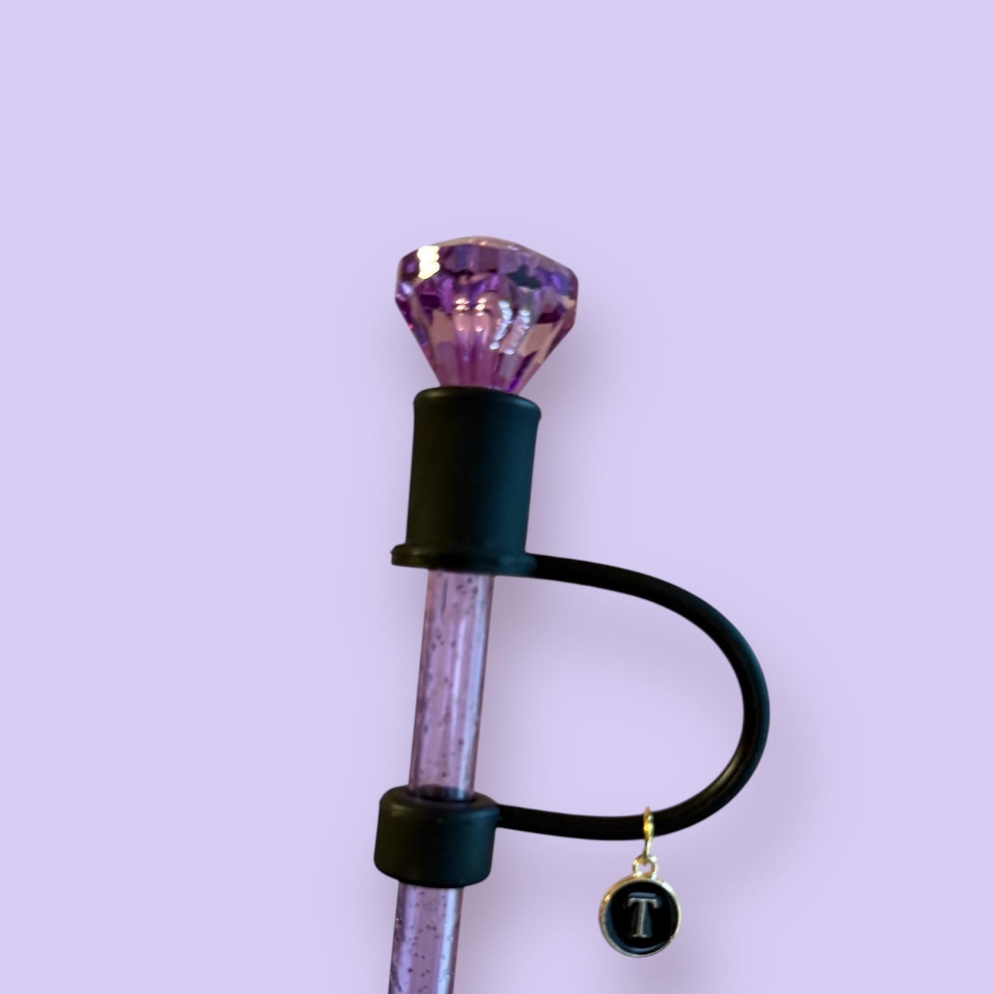 Interchangeable & Personalizable Clear/Purple Diamond Straw Topper for 10 mm Straws